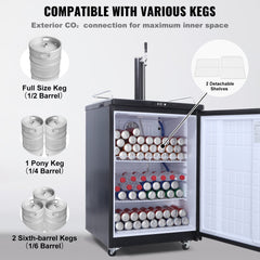 Beer Kegerator, Single Tap Draft Beer Dispenser, Full Size Keg Refrigerator With Shelves, CO2 Cylinder, Drip Tray & Rail, 32°F- 75.2°F Temperature Control, Holds 1/6, 1/4, 1/2 Barrels, Black