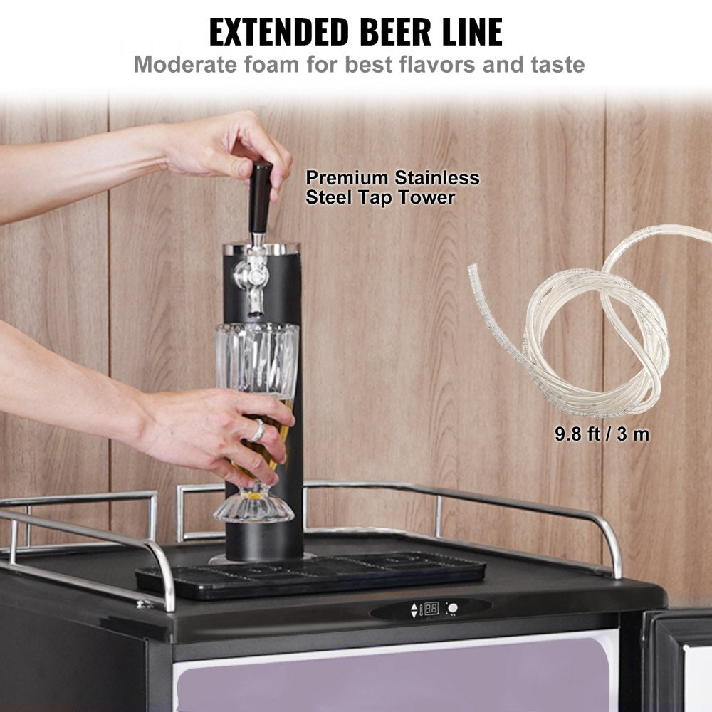 Beer Kegerator, Single Tap Draft Beer Dispenser, Full Size Keg Refrigerator With Shelves, CO2 Cylinder, Drip Tray & Rail, 32°F- 75.2°F Temperature Control, Holds 1/6, 1/4, 1/2 Barrels, Black