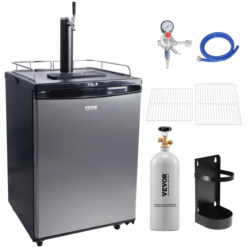 Beer Kegerator, Single Tap Draft Beer Dispenser, Full Size Keg Refrigerator With Shelves, CO2 Cylinder, Drip Tray & Rail, 32°F- 75.2°F Temperature Control, Holds 1/6, 1/4, 1/2 Barrels, Black