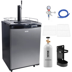 Beer Kegerator, Single Tap Draft Beer Dispenser, Full Size Keg Refrigerator With Shelves, CO2 Cylinder, Drip Tray & Rail, 32°F- 75.2°F Temperature Control, Holds 1/6, 1/4, 1/2 Barrels, Black