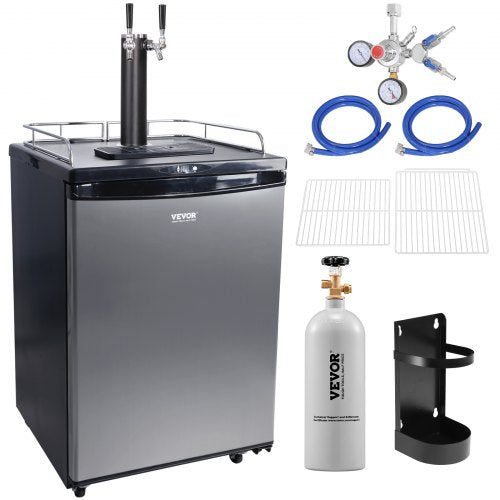 Beer Kegerator, Dual Tap Draft Beer Dispenser, Full Size Keg Refrigerator With Shelves, CO2 Cylinder, Drip Tray & Rail, 32°F- 75.2°F Temperature Control, Holds 1/6, 1/4, 1/2 Barrels, Black