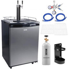 Beer Kegerator, Dual Tap Draft Beer Dispenser, Full Size Keg Refrigerator With Shelves, CO2 Cylinder, Drip Tray & Rail, 32°F- 75.2°F Temperature Control, Holds 1/6, 1/4, 1/2 Barrels, Black