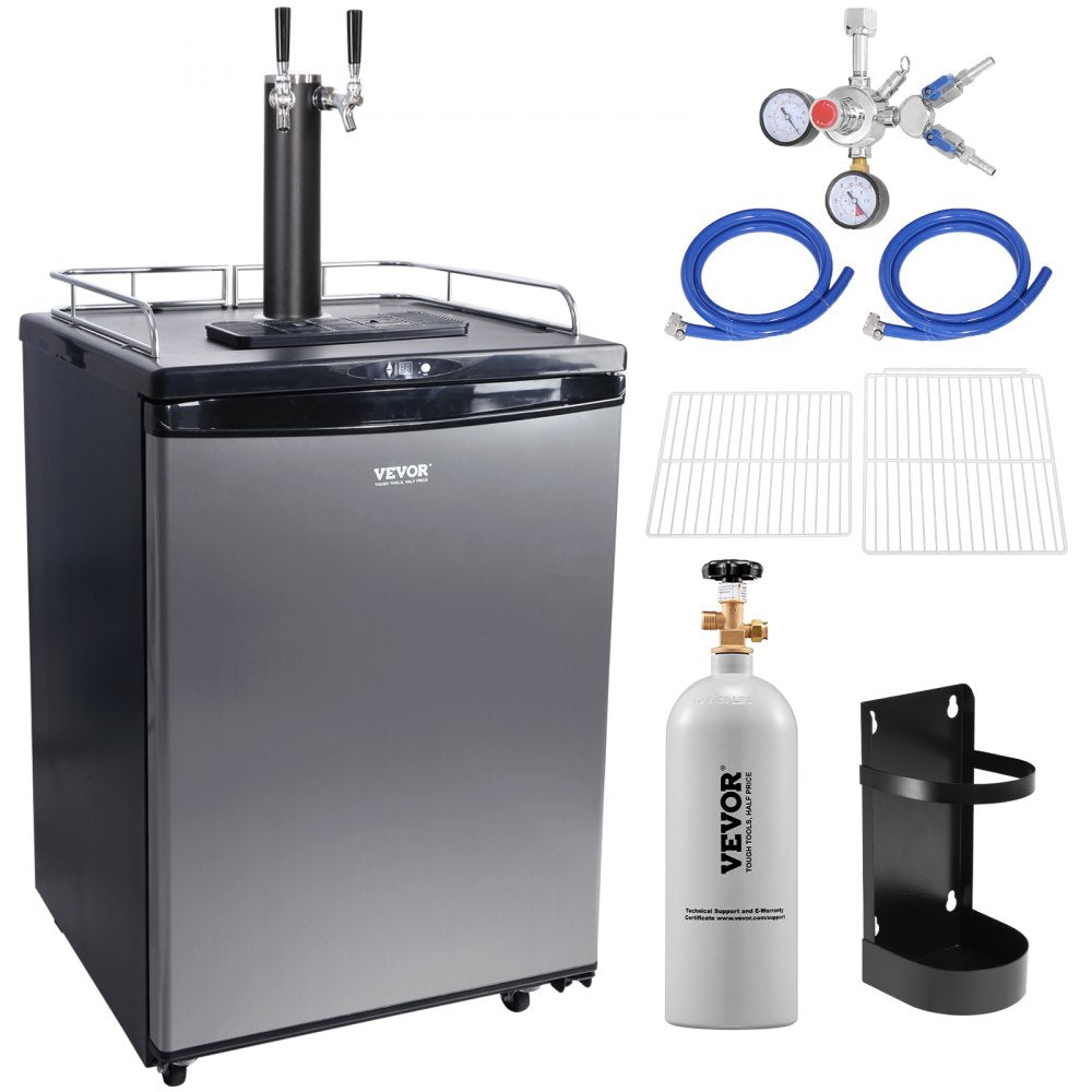 Beer Kegerator, Dual Tap Draft Beer Dispenser, Full Size Keg Refrigerator With Shelves, CO2 Cylinder, Drip Tray & Rail, 32°F- 75.2°F Temperature Control, Holds 1/6, 1/4, 1/2 Barrels, Black
