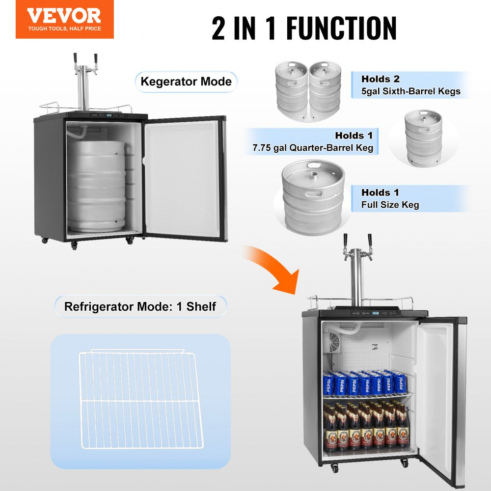 Beer Kegerator Draft Beer Dispenser Full Size Keg Refrigerator Dual Tap