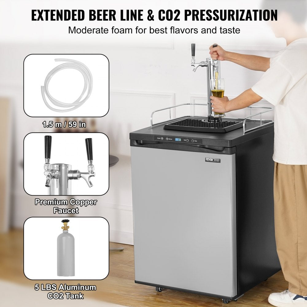 Beer Kegerator Draft Beer Dispenser Full Size Keg Refrigerator Dual Tap