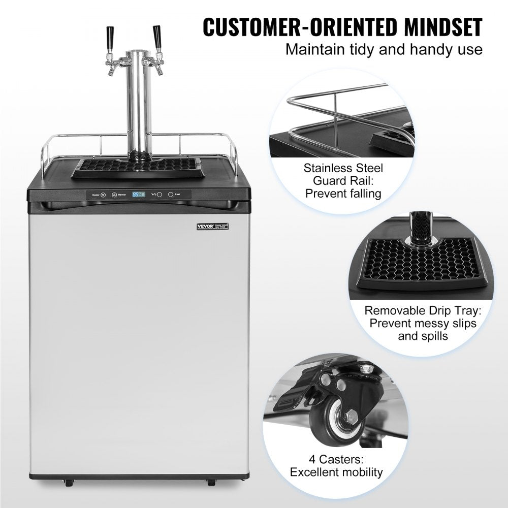 Beer Kegerator Draft Beer Dispenser Full Size Keg Refrigerator Dual Tap