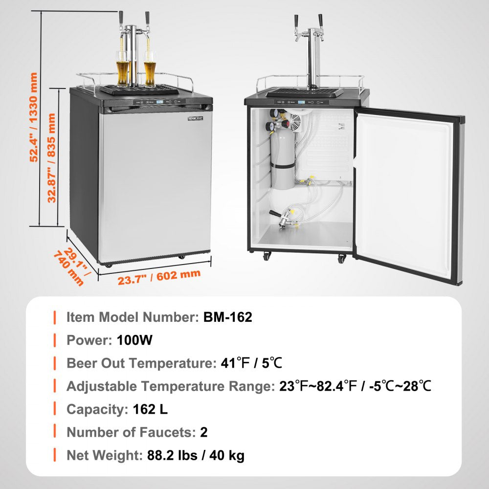 Beer Kegerator Draft Beer Dispenser Full Size Keg Refrigerator Dual Tap