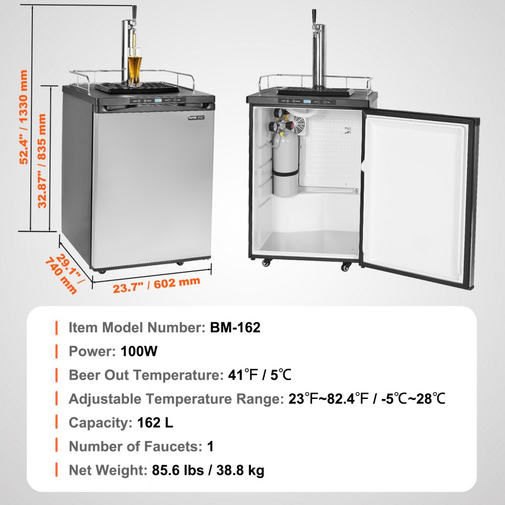 Beer Kegerator Draft Beer Dispenser Full Size Keg Refrigerator Single Tap