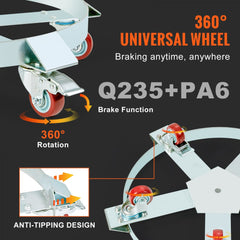 55 Gallon Heavy Duty Drum Dolly, 1250lbs Load Capacity, Barrel Dolly Cart Drum Caddy, Non Tipping Hand Truck Capacity Dollies with Steel Frame 5 Swivel Casters Wheel, for Warehouse Drum Handling