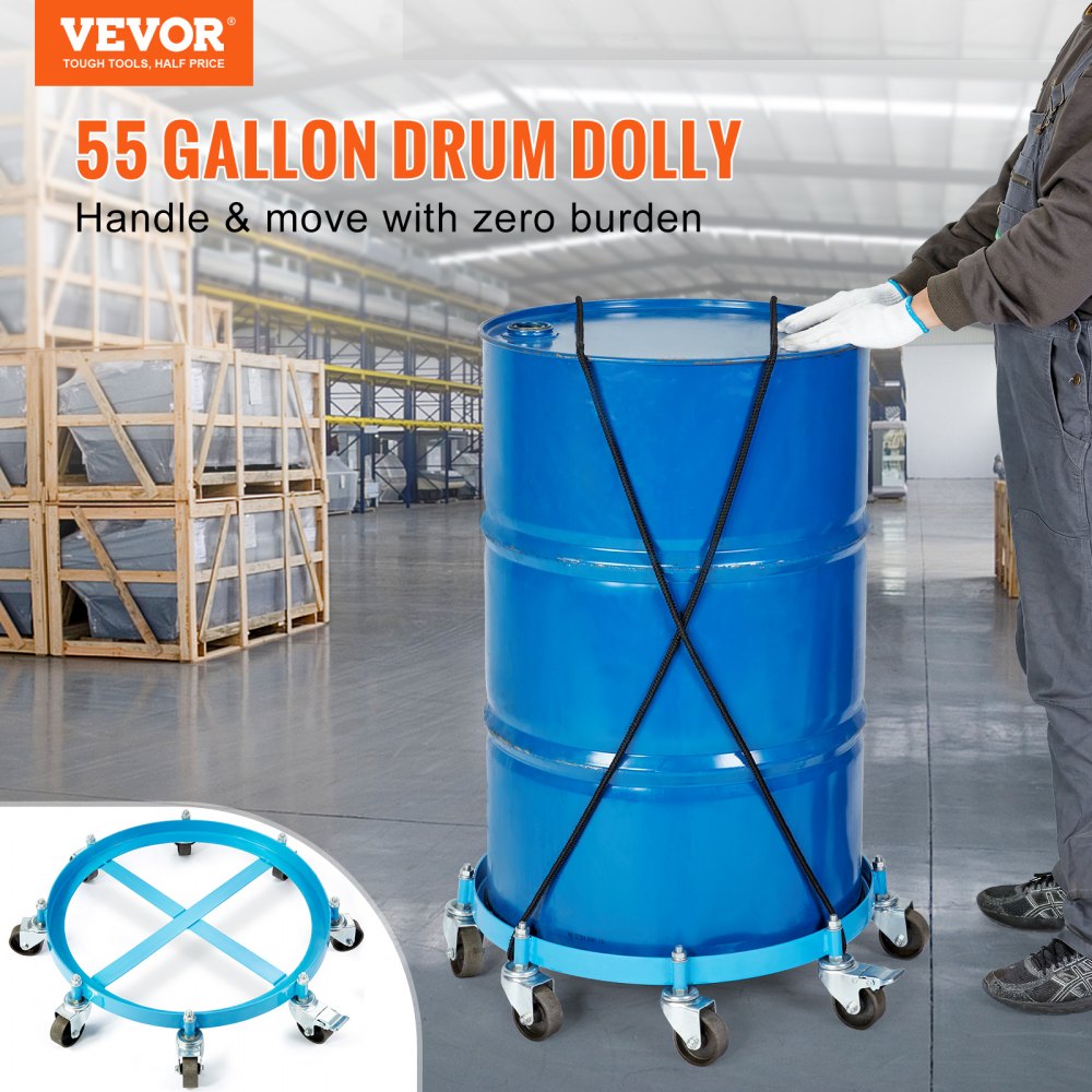 55 Gallon Heavy Duty Drum Dolly, 2000lbs Load Capacity, Barrel Dolly Cart Drum Caddy, Non Tipping Hand Truck Capacity Dollies with Steel Frame 8 Swivel Casters Wheel, for Warehouse Drum Handling