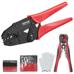 Bostome ratcheting crimping tool set with color-coded jaws and ergonomic handles for easy use.