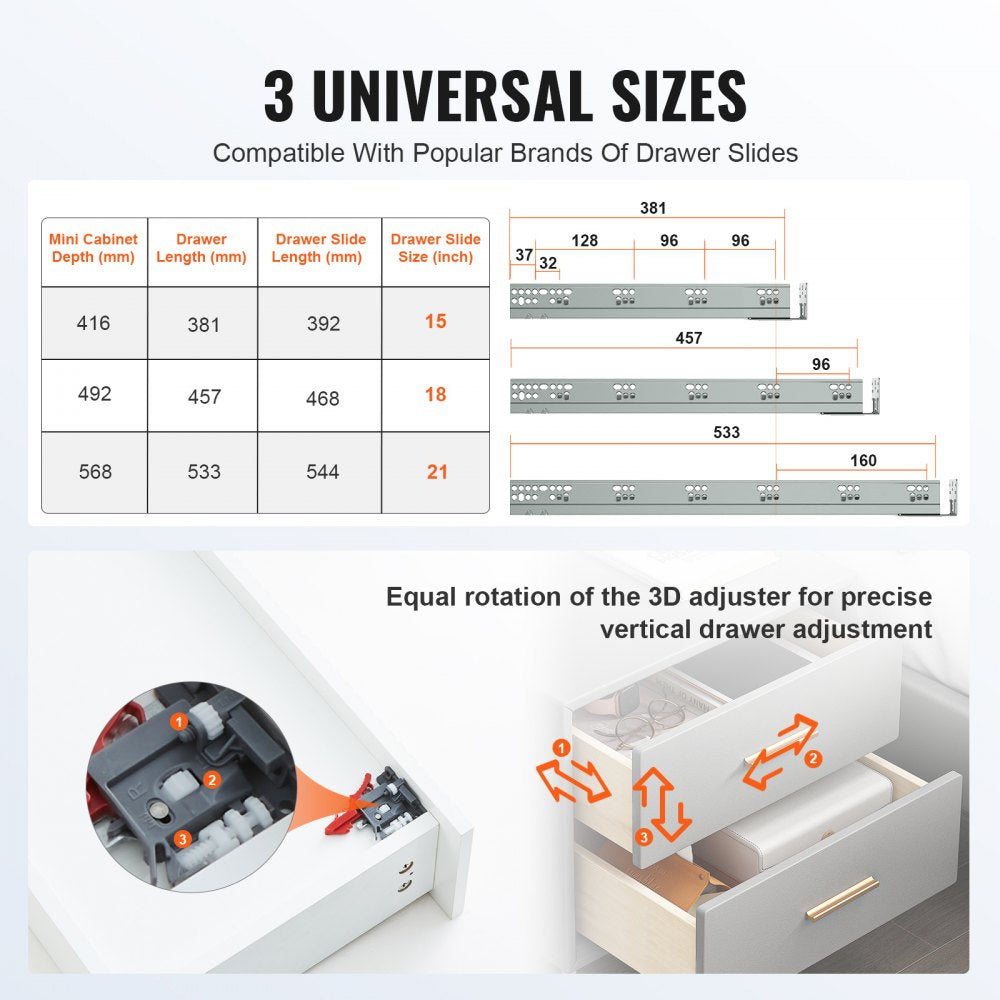 10 Pairs of 21 Inch Drawer Bottom Side Mount Rails, Heavy Duty Full Ball Bearing Extension Steel Track, Soft-Close Noiseless Guide Glides Cabinet Kitchen Runners with Locking Mechanism, 100 Lbs