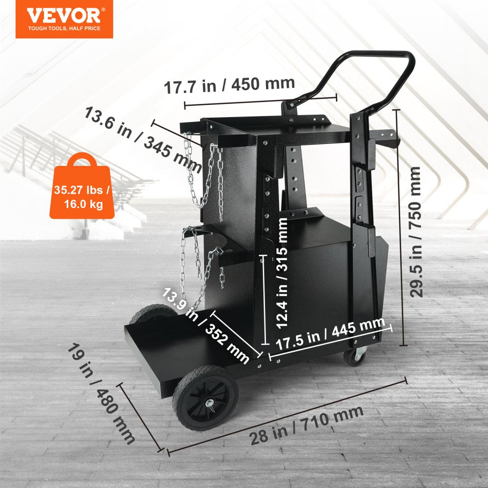 Welding Cart, 2-Tier Heavy Duty Welder Cart with Anti-Theft Lockable Cabinet, 265LBS Weight Capacity, 360° Swivel Wheels, Tank Storage Safety Chains, Welding Cabinet for TIG, ARC, Plasma Cutter