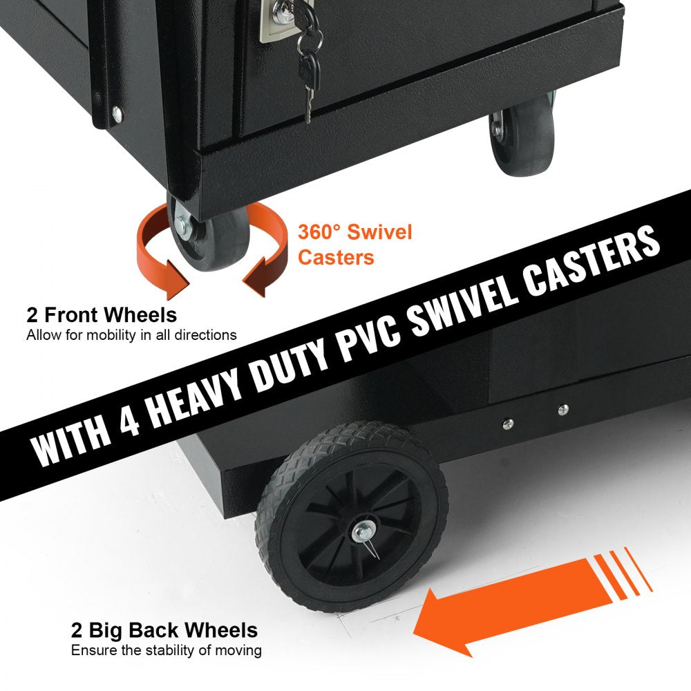 Welding Cart, 2-Tier Heavy Duty Welder Cart with Anti-Theft Lockable Cabinet, 265LBS Weight Capacity, 360° Swivel Wheels, Tank Storage Safety Chains, Welding Cabinet for TIG, ARC, Plasma Cutter