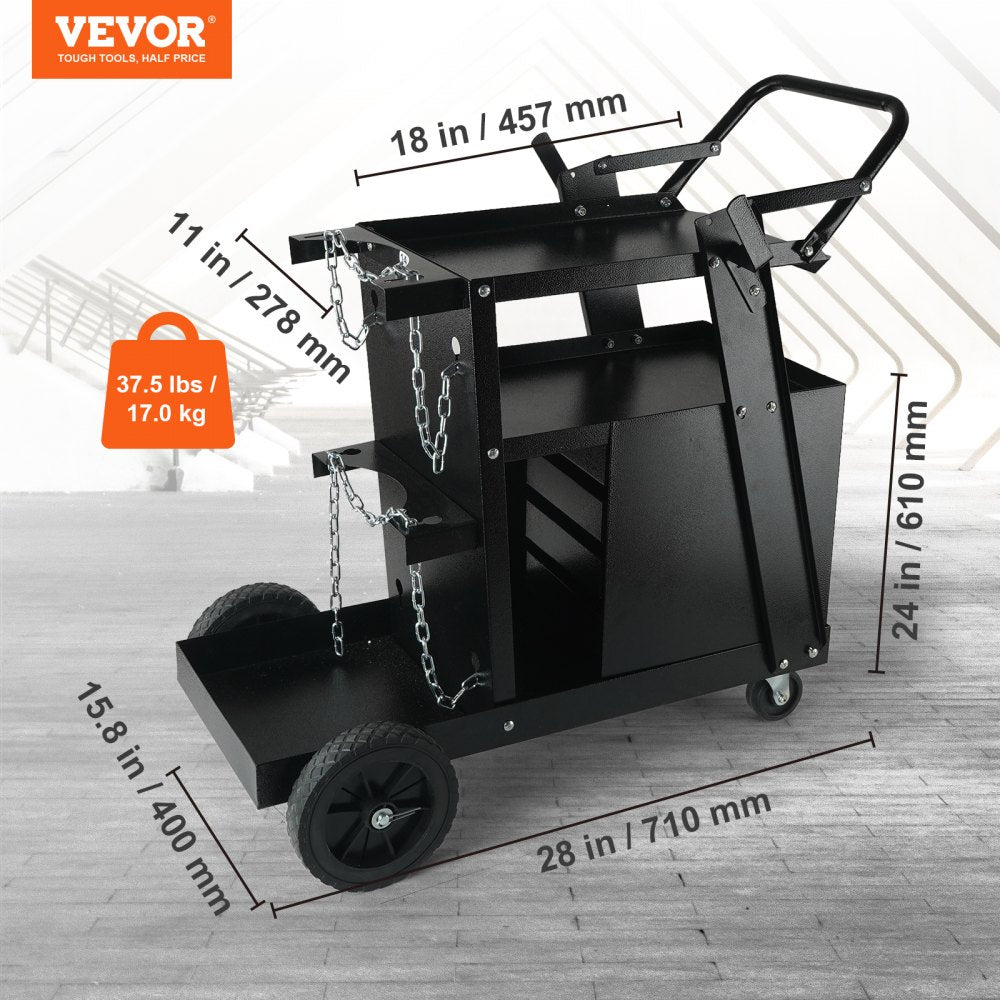 Welding Cart, 2-Tier 4 Drawers Welder Cart with 265 LBS Weight Capacity, 360° Swivel Wheels, Tank Storage Safety Chains, Heavy Duty Rolling MIG Welder Cart for Mig Welder and Plasma Cutter
