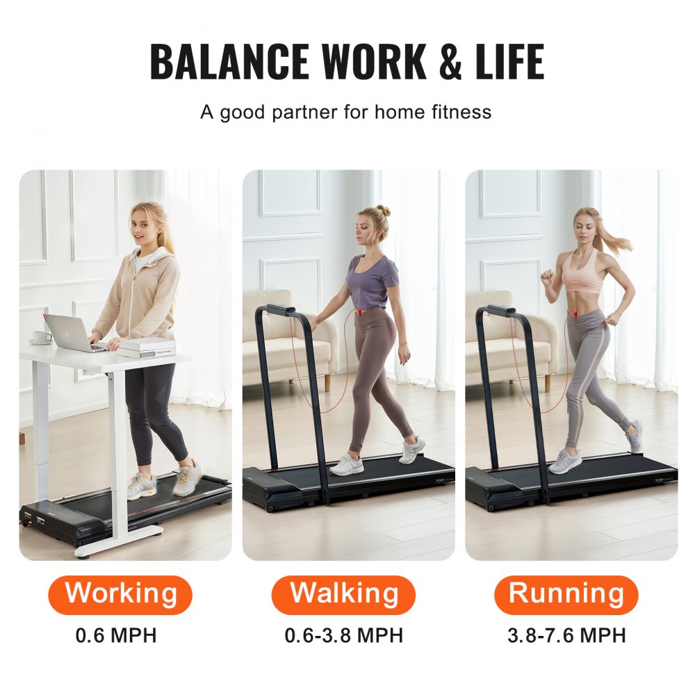 Walking Pad Under Desk Treadmill with Handle Bar for Home Office