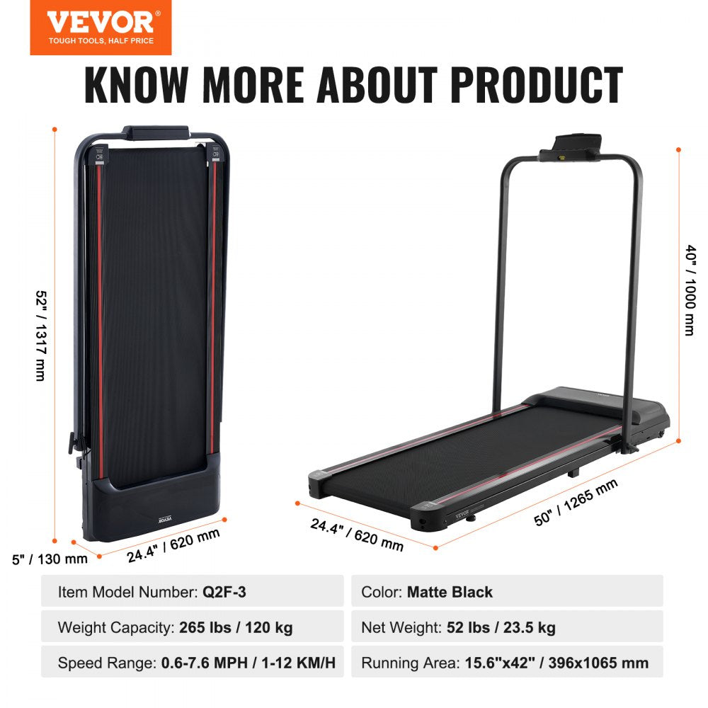 Walking Pad Under Desk Treadmill with Handle Bar for Home Office