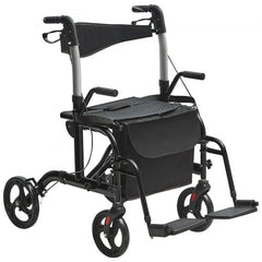 2 in 1 Rollator Walker & Transport Chair for Seniors, Folding Rolling Walker Wheelchair Combo & Footrests, Lightweight Aluminum Mobility Walker with Adjustable Handle, All Terrain Wheels, 300LBS