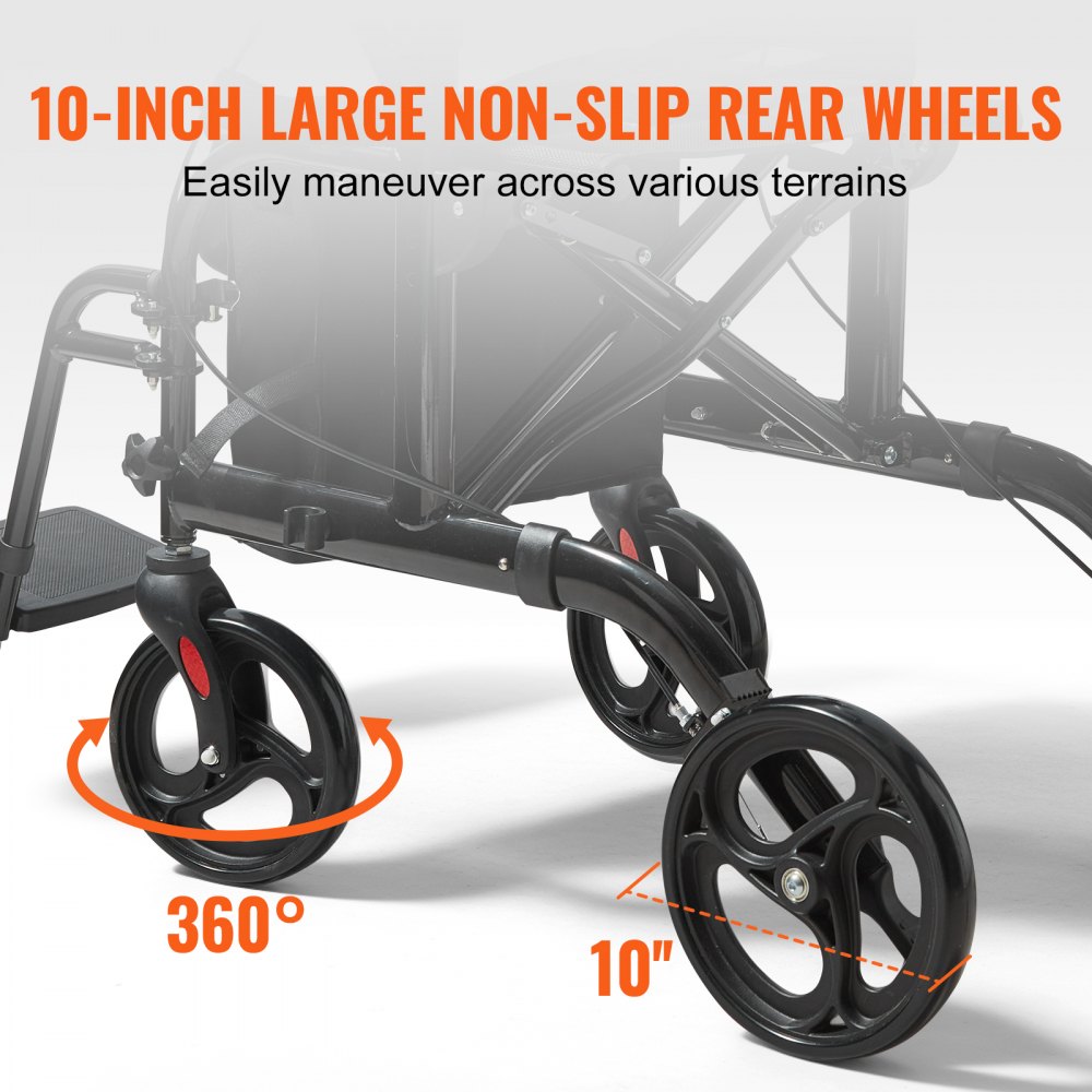 2 in 1 Rollator Walker & Transport Chair for Seniors, Folding Rolling Walker Wheelchair Combo & Footrests, Lightweight Aluminum Mobility Walker with Adjustable Handle, All Terrain Wheels, 300LBS