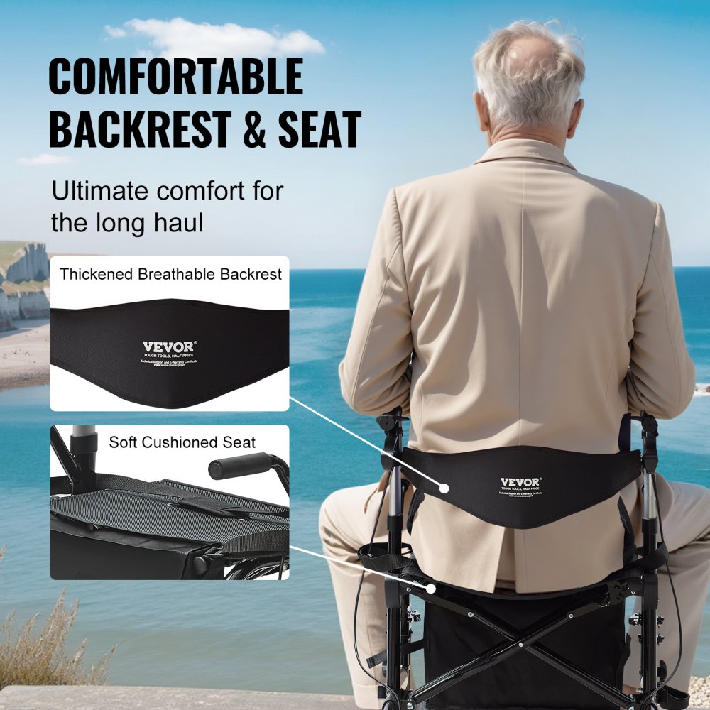 2 in 1 Rollator Walker & Transport Chair for Seniors, Folding Rolling Walker Wheelchair Combo & Footrests, Lightweight Aluminum Mobility Walker with Adjustable Handle, All Terrain Wheels, 300LBS