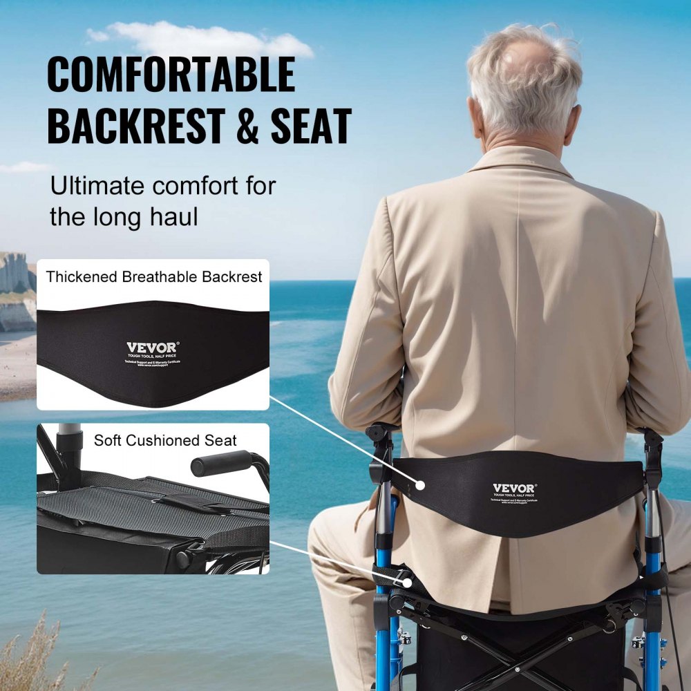 2 in 1 Rollator Walker & Transport Chair for Seniors, Folding Rolling Walker Wheelchair Combo & Footrests, Lightweight Aluminum Mobility Walker with Adjustable Handle, All Terrain Wheels, 300LBS