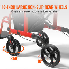 2 in 1 Rollator Walker & Transport Chair for Seniors, Folding Rolling Walker Wheelchair Combo & Footrests, Lightweight Aluminum Mobility Walker with Adjustable Handle, All Terrain Wheels, 300LBS
