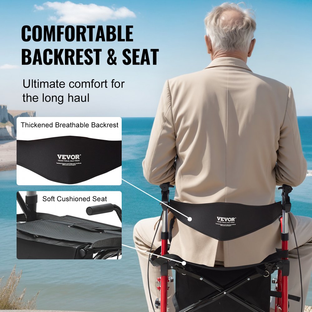 2 in 1 Rollator Walker & Transport Chair for Seniors, Folding Rolling Walker Wheelchair Combo & Footrests, Lightweight Aluminum Mobility Walker with Adjustable Handle, All Terrain Wheels, 300LBS