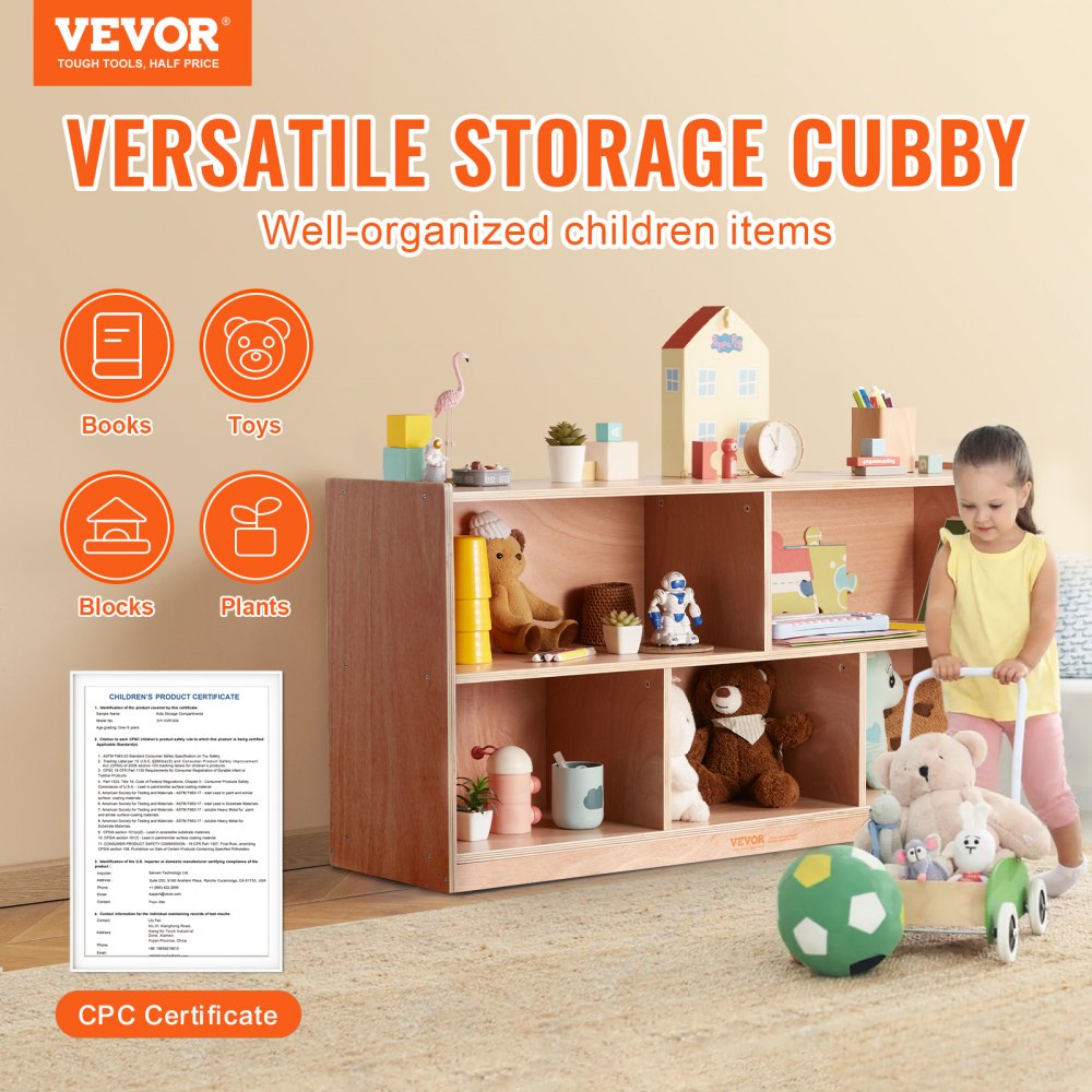 Storage Shelf Tray Cabinet 5-Section Cubby Storage 2-Shelf for Home School, Kid Cubby Lockers