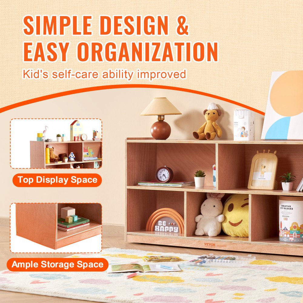 Storage Shelf Tray Cabinet 5-Section Cubby Storage 2-Shelf for Home School, Kid Cubby Lockers