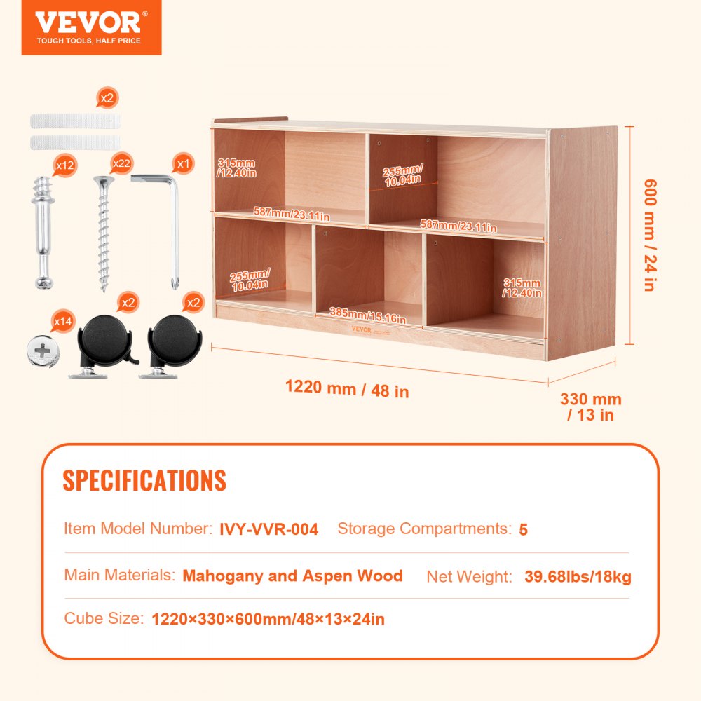 Storage Shelf Tray Cabinet 5-Section Cubby Storage 2-Shelf for Home School, Kid Cubby Lockers