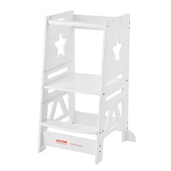 Tower Step Stool, 3-Level Height Adjustable Toddler Step Stools for Kids, Kitchen Stool Helper, Bamboo Standing Tower Learning Stool with Safety Rail for Kitchen Counter Bathroom, 350LBS, White