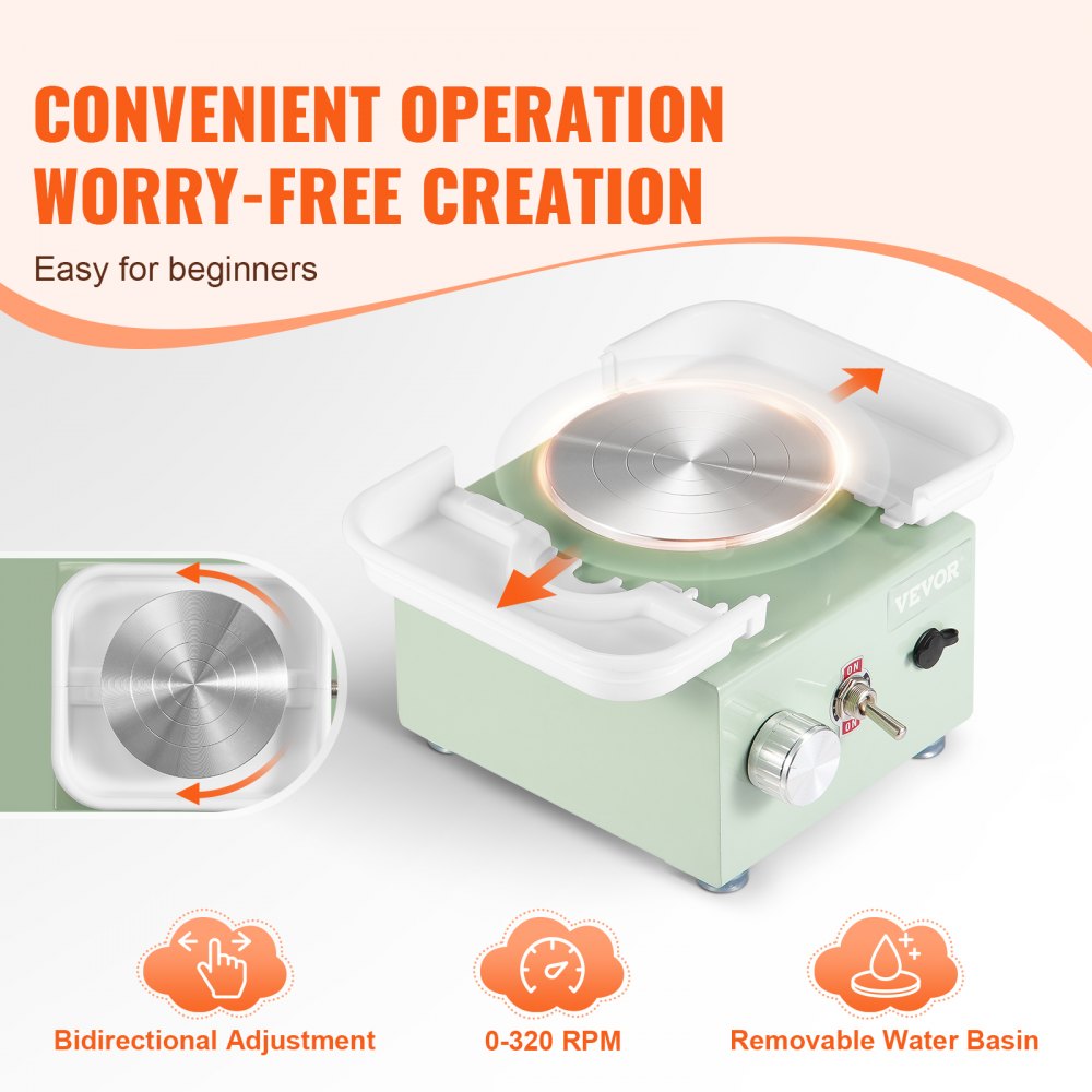 Mini Pottery Wheel Electric Ceramic Wheel Machine 0-320RPM Speed Green