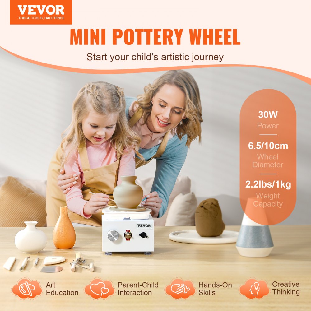 Mini Pottery Wheel Electric Ceramic Wheel Machine 0-320RPM Speed White