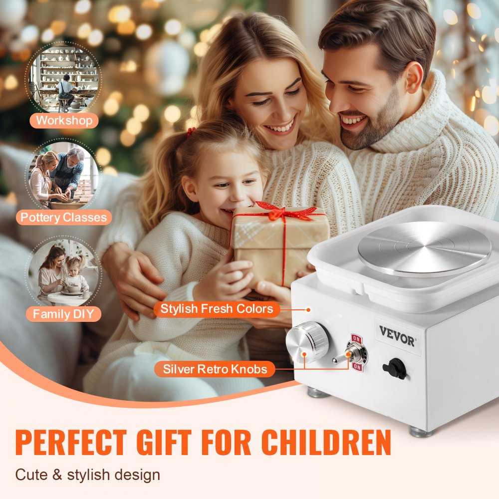 Mini Pottery Wheel Electric Ceramic Wheel Machine 0-320RPM Speed White