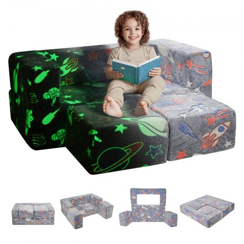 Kids Couch, 4Pcs Toddler Couch Sofa Bed, Kids Chair Seat Playroom Furniture, Child Sectional Sofa with Removable Cover for Kids Girls & Boys, Dark Grey