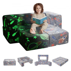 Kids Couch, 4Pcs Toddler Couch Sofa Bed, Kids Chair Seat Playroom Furniture, Child Sectional Sofa with Removable Cover for Kids Girls & Boys, Dark Grey