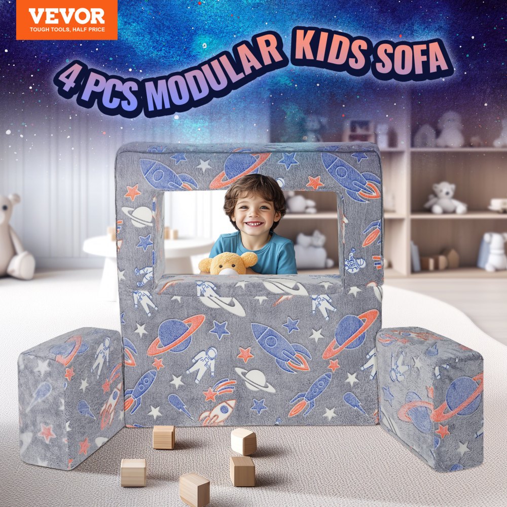 Kids Couch, 4Pcs Toddler Couch Sofa Bed, Kids Chair Seat Playroom Furniture, Child Sectional Sofa with Removable Cover for Kids Girls & Boys, Dark Grey