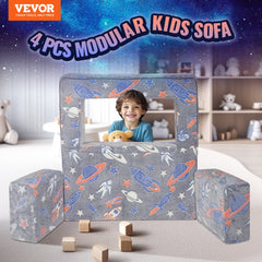 Kids Couch, 4Pcs Toddler Couch Sofa Bed, Kids Chair Seat Playroom Furniture, Child Sectional Sofa with Removable Cover for Kids Girls & Boys, Dark Grey