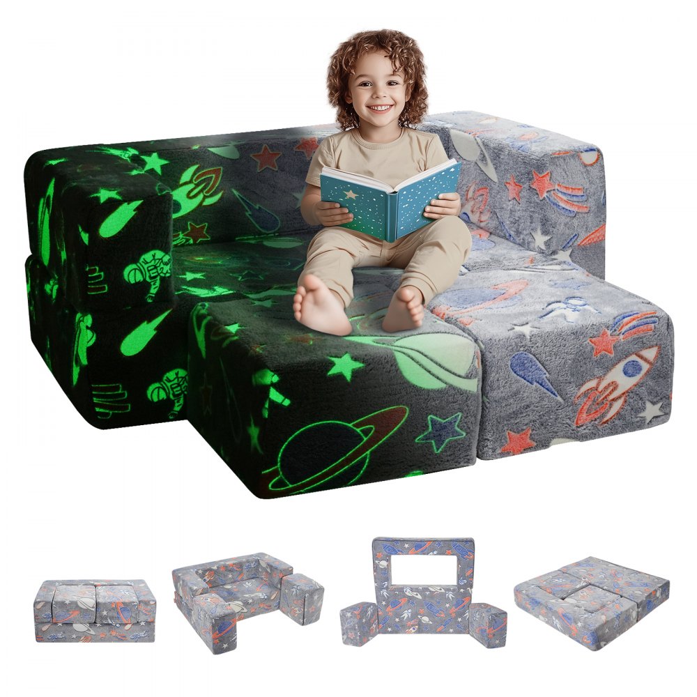 Kids Couch, 4Pcs Toddler Couch Sofa Bed, Kids Chair Seat Playroom Furniture, Child Sectional Sofa with Removable Cover for Kids Girls & Boys, Dark Grey