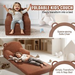 Kids Couch, 2-in-1 Toddler Chairs Comfy, Toddler Couch Sofa Bed Fold Out, Convertible Sofa to Lounger, Kids Chair Seat Playroom Furniture for Kids Girls & Boys, Brown