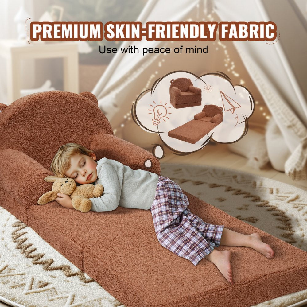Kids Couch, 2-in-1 Toddler Chairs Comfy, Toddler Couch Sofa Bed Fold Out, Convertible Sofa to Lounger, Kids Chair Seat Playroom Furniture for Kids Girls & Boys, Brown