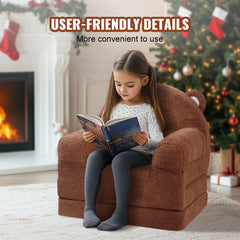 Kids Couch, 2-in-1 Toddler Chairs Comfy, Toddler Couch Sofa Bed Fold Out, Convertible Sofa to Lounger, Kids Chair Seat Playroom Furniture for Kids Girls & Boys, Brown