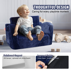 Kids Couch, 2-in-1 Toddler Chairs Comfy, Toddler Couch Sofa Bed Fold Out, Convertible Sofa to Lounger, Kids Chair Seat Playroom Furniture for Kids Girls & Boys, Blue