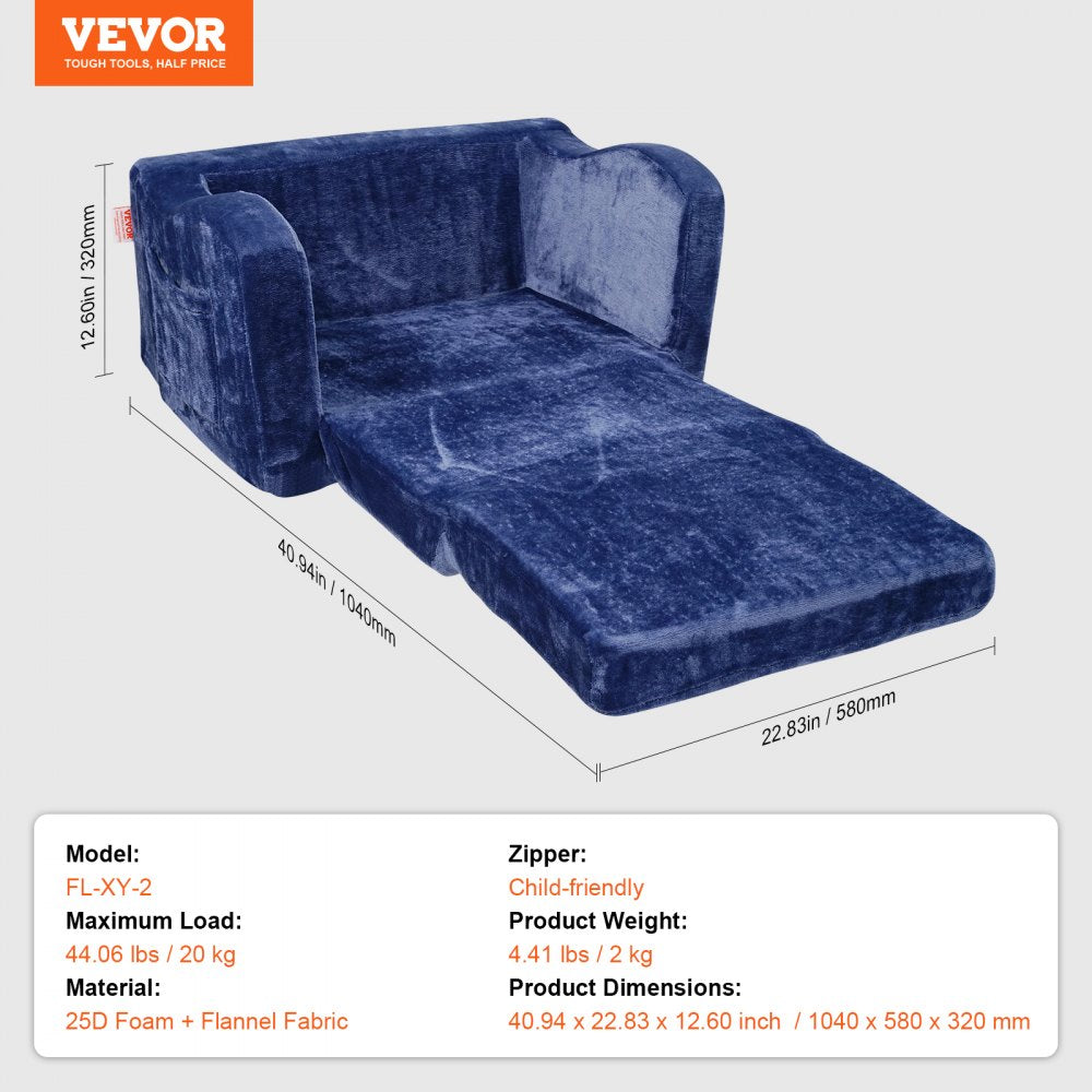 Kids Couch, 2-in-1 Toddler Chairs Comfy, Toddler Couch Sofa Bed Fold Out, Convertible Sofa to Lounger, Kids Chair Seat Playroom Furniture for Kids Girls & Boys, Blue