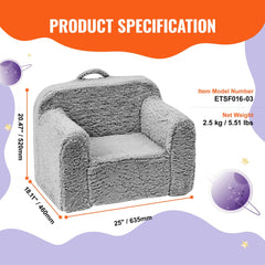 Kids Armchair, Kids Sofa with High-density 25D Sponge, Snuggly-Soft Toddler Chair, Sherpa Fabric Reading Couch for Bedroom and Playroom