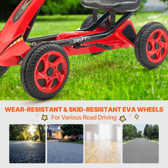 Go Kart 4 Wheel Pedal Ride On Toy for Kids Ages 3-8 Adjustable Seat Red