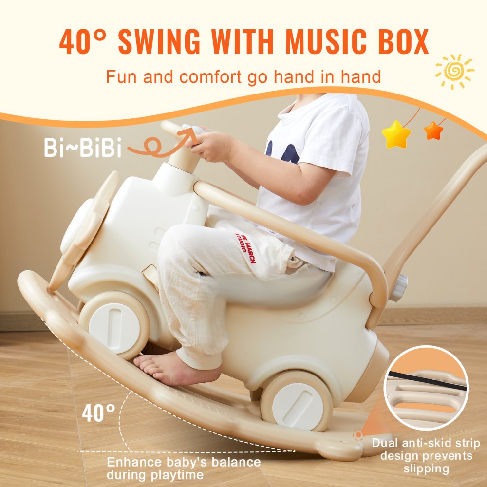 3 in 1 Rocking Horse for Toddlers 1-3 Years, Baby Rocking Horse with Detachable Balance Board and 4 Smooth Wheels, Support up to HDPE Material 80 lbs Kids Ride on Toy, 40° Swinging, White