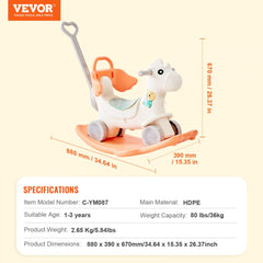 4 in 1 Rocking Horse for Toddlers 1-3 Years, Baby Rocking Horse with Detachable Balance Board, Push Handle and 4 Smooth Wheels, Support up to HDPE 80 lbs Kids Ride on Toy with Sound, Red