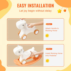 3 in 1 Rocking Horse for Toddlers 1-3 Years, Baby Rocking Horse with Detachable Balance Board and 4 Smooth Wheels, Support up to HDPE Material 80 lbs Kids Ride on Toy, 40° Swinging, Red