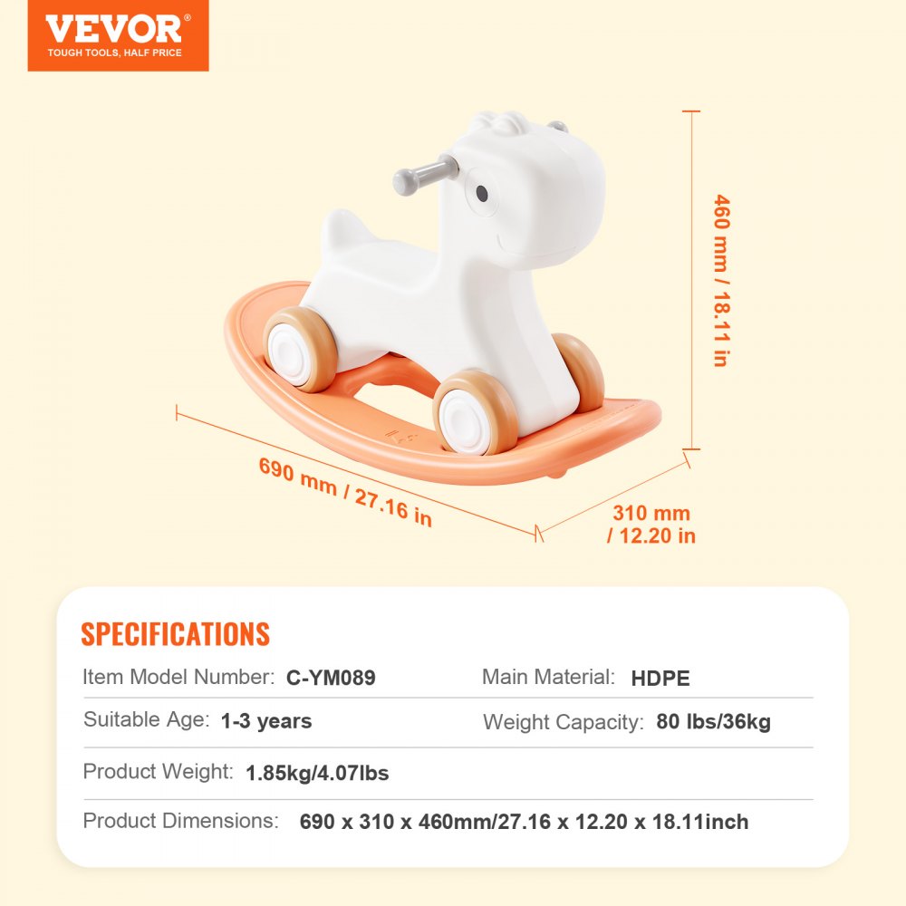 3 in 1 Rocking Horse for Toddlers 1-3 Years, Baby Rocking Horse with Detachable Balance Board and 4 Smooth Wheels, Support up to HDPE Material 80 lbs Kids Ride on Toy, 40° Swinging, Red